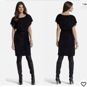 WHBM Black Velvet Chevron Cocktail Mini Dress